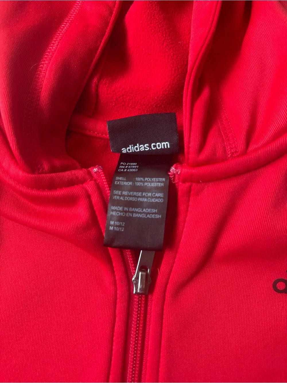 Adidas Boys YM (10/12) Red & Black Full-Zip Hoodie